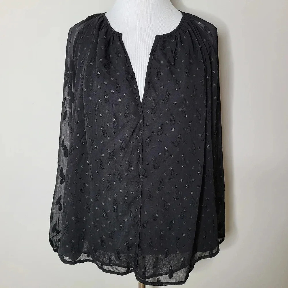 NWT Anthropologie See U Soon Black Long Sleeve Dot Blouse S